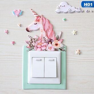 Schakelaar Sticker Dier Eenhoorn Cover Cartoon Room Decor 3D Muur Siliconen Aan-uit Schakelaar Lichtgevende Lichtschakelaar Outlet Muur sticker 1