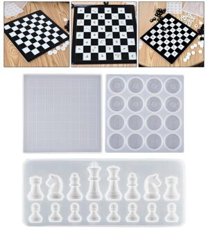 Schaken Kit Siliconen Mal Internationale Schaakstukken Checker Dambord Uv Crystal Epoxyhars Mal Voor Diy Craft Zeep Maken
