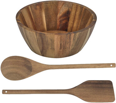schalen set - 2x - D20 / D16 cm - acacia hout - rond - fruitschaal - kom