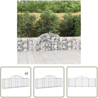 Schanskorf Decoratieve Tuinbarrière - 200 x 30 x 60/80 cm - Gegalvaniseerd IJzer - 7 stuks Zilverkleurig