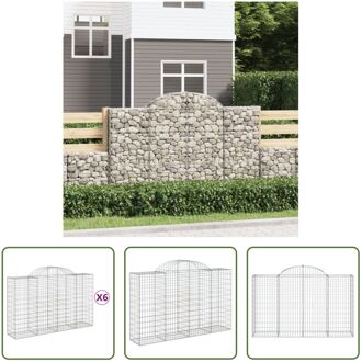 Schanskorf Decoratieve Tuinbarrière - 200 x 50 x 120/140 cm - Gegalvaniseerd IJzer - 6 stuks Zilverkleurig