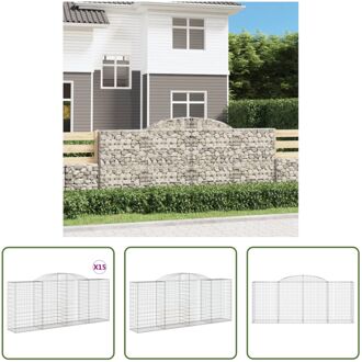 Schanskorf - Gabion Muur - Decoratieve Tuinbarrière - 300 x 50 x 120/140 cm - Gegalvaniseerd IJzer Zilverkleurig