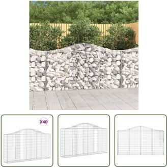 Schanskorf Tuinbarrière - 200 x 30 x 100/120 cm - Gegalvaniseerd IJzer - Stenen Niet Inbegrepen Zilverkleurig