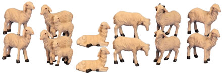 Schapen beeldjes - 12x st - 3,5 tot 5 cm - kunststof -miniatuur beeldjes/dierenbeeldjes