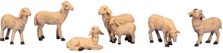 Schapen kerststal beeldjes - 6x st- wit - 4-7 cm -kunststof - dierenbeeldjes