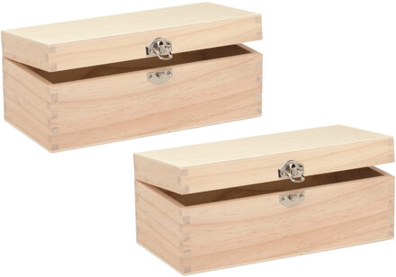schatkistje met sluiting en deksel - 2x - hout - 23 x 11 x 9 cm - Opberg kistjes