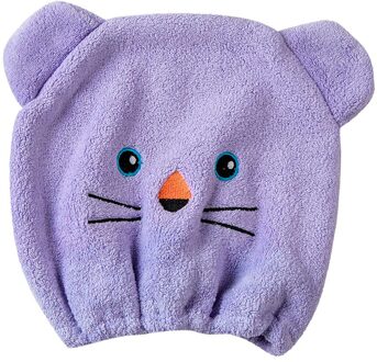 Schattige Beer Bad Cap Zacht Microfiber Haar Tulband Snel Droog Haar Hoed Gewikkeld Handdoek Badmuts Haar Snelheid Droog douche Cap paars