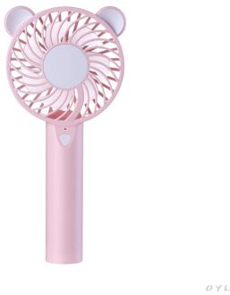 Schattige Beer Cartoon Handheld Usb Oplaadbare Ventilator Met Led Light Cooler Draagbare 3 Speed Verstelbare Desktop Koelventilator Roze