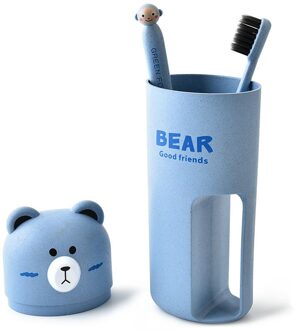 Schattige Beer Draagbare Reizen Tandenborstel Tandpasta Houder Cap Case Huishoudelijke Opslag Cup Outdoor Houder Badkamer Accessoires Blauw