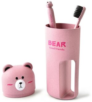 Schattige Beer Draagbare Reizen Tandenborstel Tandpasta Houder Cap Case Huishoudelijke Opslag Cup Outdoor Houder Badkamer Accessoires Roze