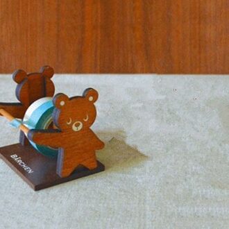 Schattige Beer Kat Afplakband Dispenser Plakband Dispenser Office Desktop Washi Tape Houder Vintage Houten Stationaire