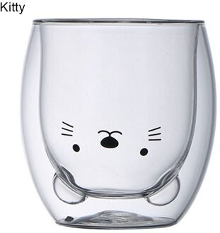 Schattige Beer Koffie Milks Thee Kopjes, dubbele Muur Geïsoleerde Anti-Brandwonden Bril Novelty Cadeaus Voor Verjaardag Valentijnsdag FP8 Kitty