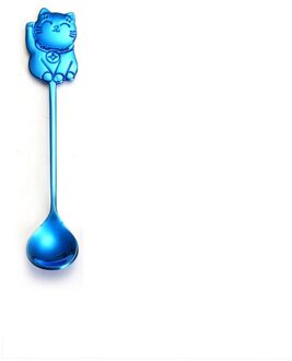 Schattige Geluk Kat Koffie Thee Roer Lepel Lange Handvat Ijs Dessert Lepels Milieuvriendelijke Rvs Servies Keuken Benodigdheden blauw