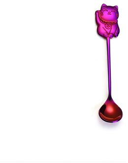 Schattige Geluk Kat Koffie Thee Roer Lepel Lange Handvat Ijs Dessert Lepels Milieuvriendelijke Rvs Servies Keuken Benodigdheden paars