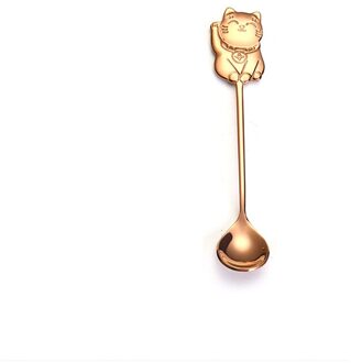 Schattige Geluk Kat Koffie Thee Roer Lepel Lange Handvat Ijs Dessert Lepels Milieuvriendelijke Rvs Servies Keuken Benodigdheden roos goud