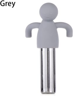 Schattige Kleine Man Vormige Theezeefje Voor Losse Thee Silicone Thee-ei Ultra Fijne Mesh Rvs Koffie Thee Zetgroep filter grijs