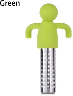 Schattige Kleine Man Vormige Theezeefje Voor Losse Thee Silicone Thee-ei Ultra Fijne Mesh Rvs Koffie Thee Zetgroep filter groen