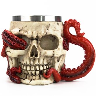 Schedel Mok Verslonden Octopus Schedel Tankard 304 Roestvrij Staal Binnenste Koffie Bier Mokken Cup Beste Halloween 400ml