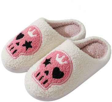 Schedel Pluche Pantoffels Wit