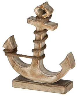 Scheep/schip anker beeld - 28 x 25 cm - maritieme home decoraties - mango hout - Beeldjes Bruin