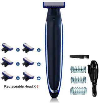 Scheermes Usb Oplaadbare Mannen Wasbare Oplaadbare Elektrische Scheerapparaat Elektrisch Scheren Baard Trimer Machine Shaver hoofd X 6