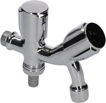 Schell Tapkraan Met Dubbele Uitloop En Slangkoppeling 1/2" Buitendraad Chroom