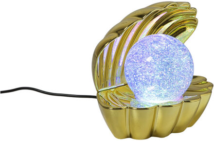 Schelp met glitter parel - goud - 17x15x12 cm