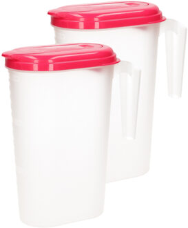 Schenkkan - 1x stuks - met roze deksel - 1,6L - kunststof - sapkan