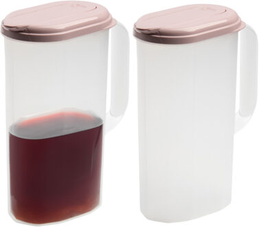 Schenkkan - 2x - Limonadekan - Waterkan - met deksel - 2000 ml - roze - kunststof