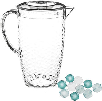 Schenkkan/karaf met deksel - met 10x ijsblokjes herbruikbaar - 2L - kunststof