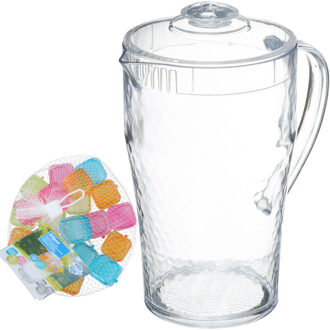 Schenkkan/karaf met deksel - met 20x ijsblokjes herbruikbaar - 2L - kunststof