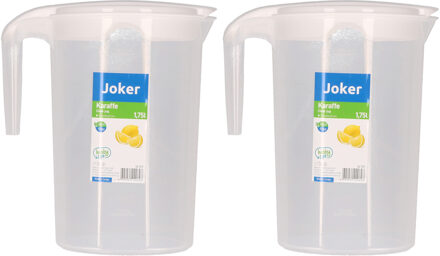 Schenkkan/waterkan - 2x - wit - 1750 ML - kunststof - 10 x 20 x 22 cm