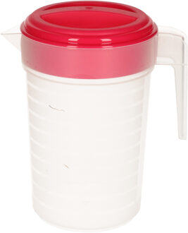 Schenkkan/waterkan met deksel - 1 liter - fuchsia/ transparant - kunststof