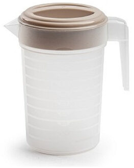 Schenkkan/waterkan met deksel - 1 liter - taupe/ transparant - kunststof