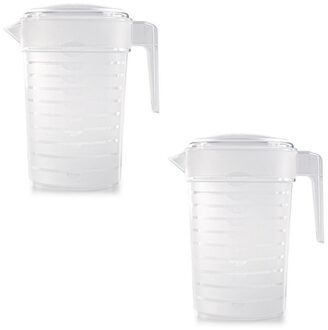 Schenkkan/waterkan met deksel - 2x - 1 liter - transparant - kunststof