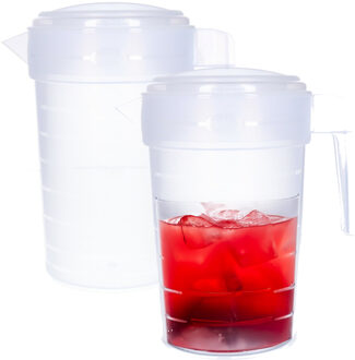 Schenkkan/waterkan met deksel - Pakket van 2x stuks - 2 liter - transparant - kunststof