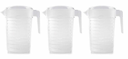 Schenkkan/waterkan met deksel - Pakket van 3x stuks - 2 liter - transparant - kunststof