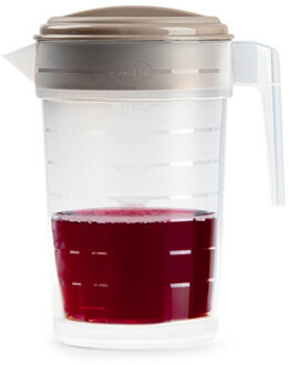 Schenkkan/waterkan met taupe deksel - 2 liter - transparant - kunststof