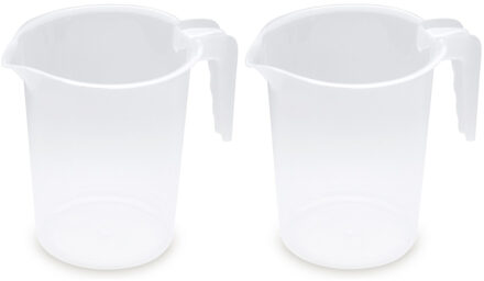 schenkkannen/maatbekers - set 2x - transparant plastic - 1,2 liter