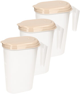 Schenkkannen met deksel taupe - 3x stuks - 1,6 Liter - kunststof - waterkan/ sapkan