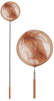 Schepnet - 2x - telescopisch- 70 cm - bruin - aluminium - visnet / vlindernet - uitschuifbaar