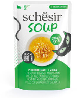 Schesir Cat Soup kip met wortel en pompoen natvoer kat (zakjes) 1 doos (12 x 40 g)