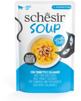 Schesir Cat Soup met tonijn en inktvis natvoer kat (zakjes) 2 dozen (24 x 40 g)