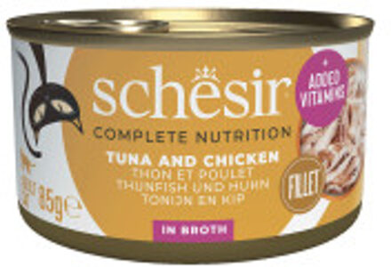 Schesir tonijn en kip (in bouillon) natvoer kat (blikjes) 1 tray (12 x 85 g)