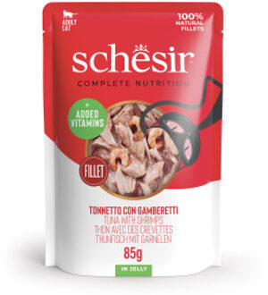 Schesir tonijn met garnalen (jelly) natvoer kat (zakjes) 24 x 85 g