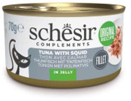 Schesir tonijn met inktvis (jelly) natvoer kat (blikjes) 1 tray (12 x 70 g)