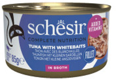 Schesir tonijn met kleine ansjovissen (in bouillon) natvoer kat (blikjes) 2 trays (24 x 85 g)