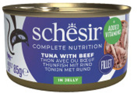 Schesir tonijn met rund (jelly) natvoer kat (blikjes) 2 trays (24 x 85 g)