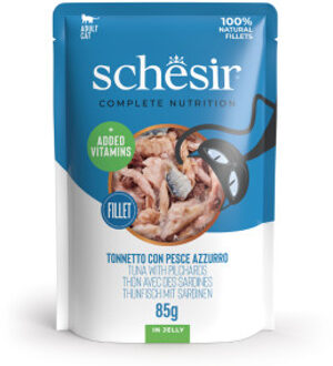 Schesir tonijn met sardines (jelly) natvoer kat (zakjes) 4 dozen (48 x 85 g)