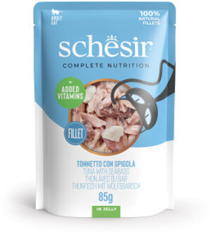 Schesir tonijn met zeebaars (jelly) natvoer kat (zakjes) 1 doos (12 x 85 g)